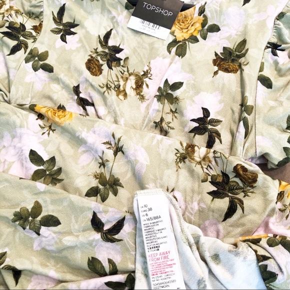 Topshop Asymmetrical Rushed Floral Green Dress NWT - Picture 7 of 7